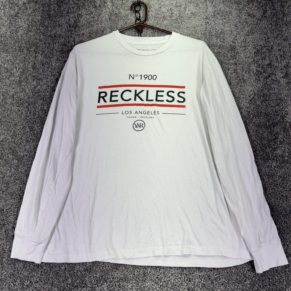 Young & Reckless Shirt Mens M/L White Los Angeles Reckless Logo Long Sleeve